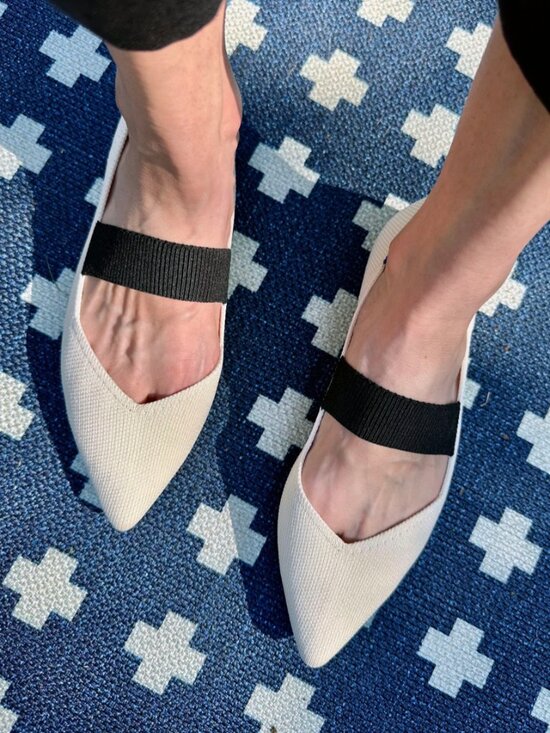 Rothy's Shoes - Rothy's Women's The Point Mary Jane Flats Shoes White Black Wedding Guest 8.5